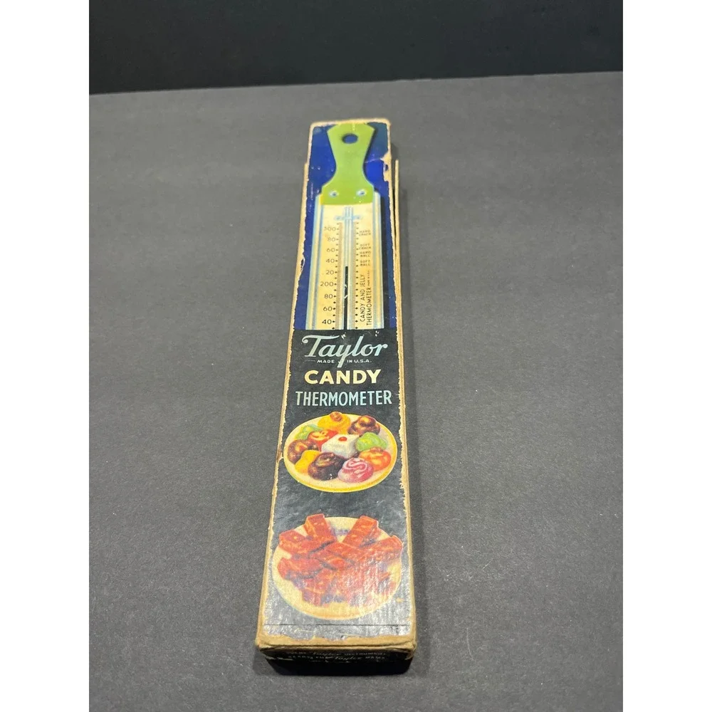 Vintage Taylor Candy and Jelly Thermometer No 5908 Stainless Steel USA Teal Box